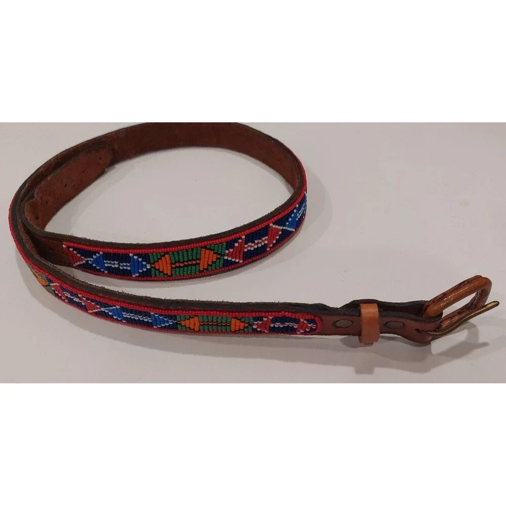Colorful Beaded Maasai Chungwa Heandcrafted Leather Belt 38